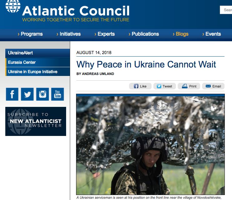 Автор Atlantic Council пишет, что «война в Донбассе – это горячий конфликт, который подрывает безопасность в Европе»